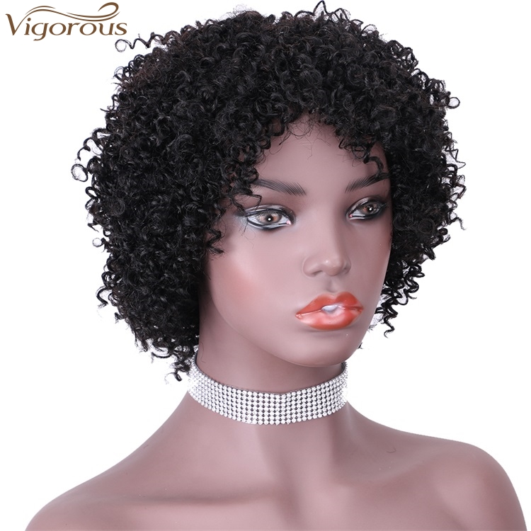 Vigorous Top Quality 100% Human Hair Wig Black Middle Part Short Wigs Kinky Curly Wigs for Black Women Wholesale Price