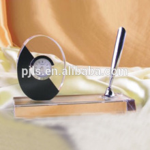 custom crystal desktop clock with pen holder for desktop stationary