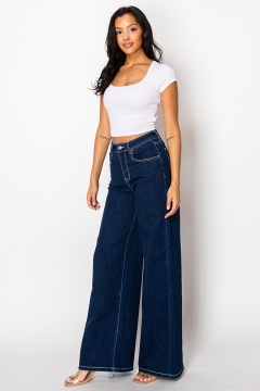 Boyfriend Jeans in Woven Navy: Perfect Wide-Leg Design