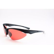 Semi-Rimless glänzende schwarze Sonnenbrille mit braunen Linsen für Sport-16307