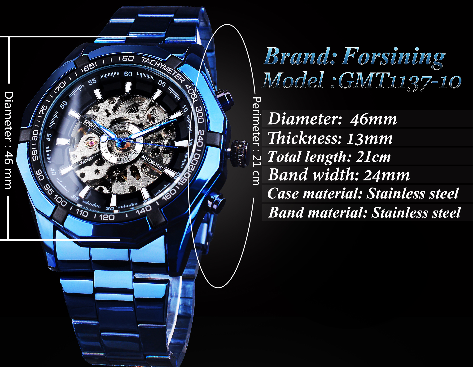 Forsining Blue Design Stainless Steel Men Mechanical Automatic Wrist Watches Top Brand Luxury Military Sport Male Clock