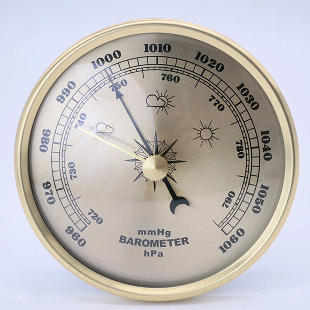 90mm Gold Frame Black Arabic Metal Barometer