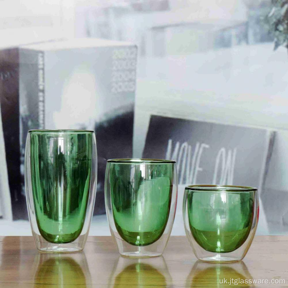 Зелений колір подвійні стінки скляні кавові чашки