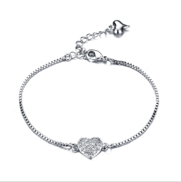 Fashion alloy plated white gold heart shape zircon link bracelet