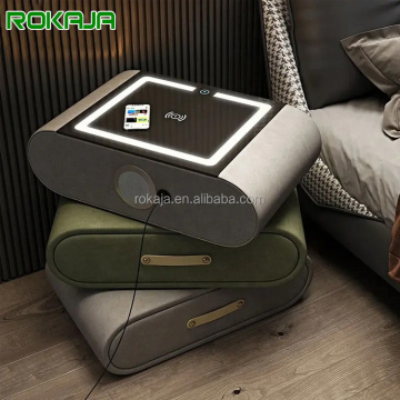 Creative Rotatable Wooden Nightstand with Wireless Charging and Music Player