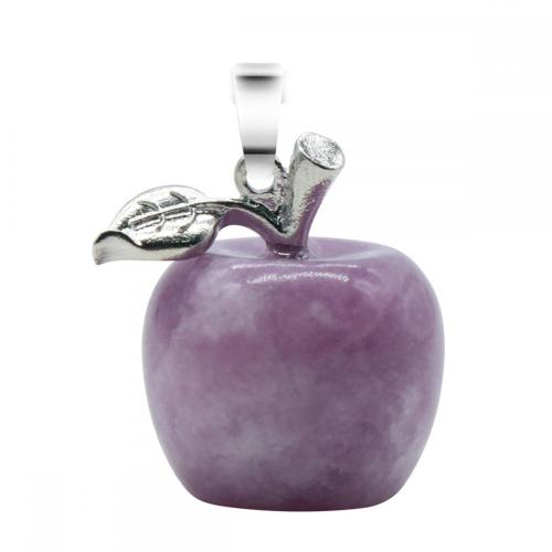 Handmade Craved 20MM Lepidolite Apple Pendant Necklace