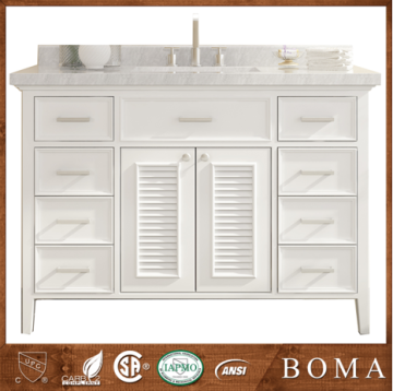 White wooden louvered doors bathroom vanity