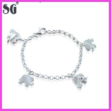 Factory Direct Sale Sterling Silver Jewelry Fashion Elephant Dangling Charms Bracelet