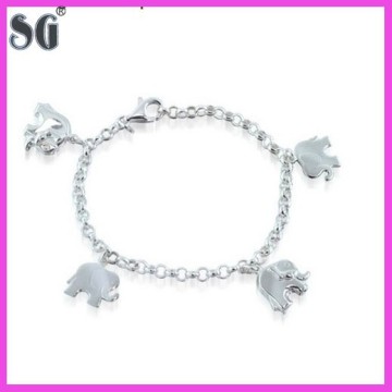 Factory Direct Sale Sterling Silver Jewelry Fashion Elephant Dangling Charms Bracelet