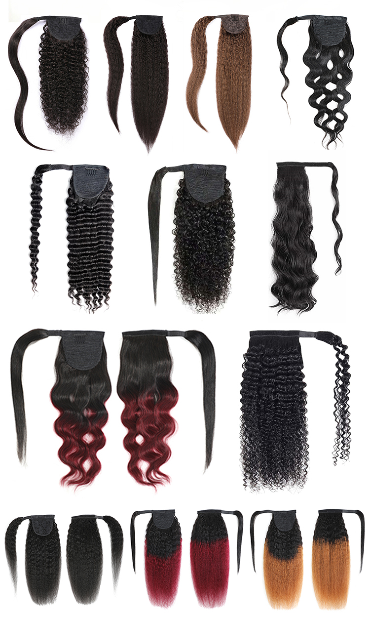 2021 hot sale natural wrap around drawstring ponytail human hair extension,10-36"inch long drawstring curly ponytail Hair