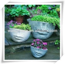 Handmade face shape carving flower planter for garden decoration