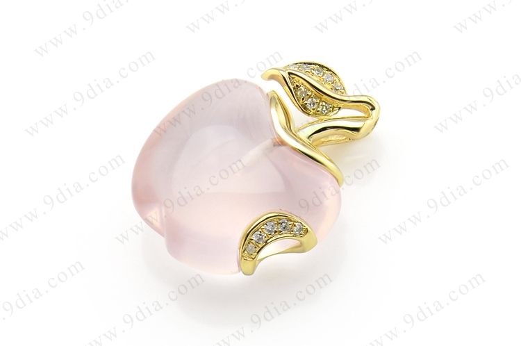 Wholesale joyería rosa collar de cuarzo colgante nuevo diseño de cadena de oro colgante