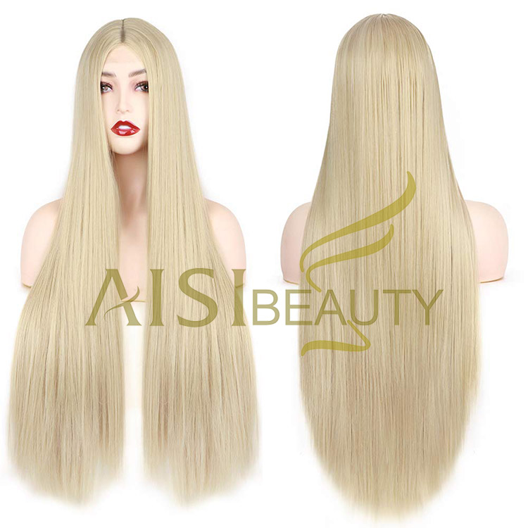 Aisi Beauty Wholesale Vendor Cheap Long Silky Straight Blonde Wig Swiss Lace Synthetic Hair For Black Women Lace Front Wig