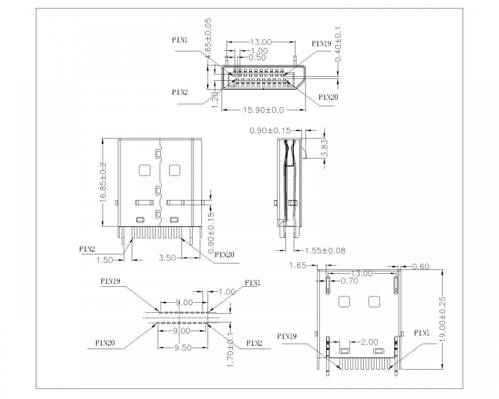 Porta di visualizzazione 20p spina a sfacciamento 1,6 mm, con gancio