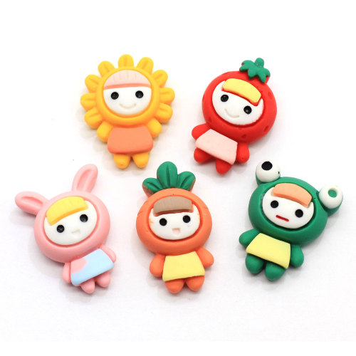 Kawaii Cartoon Girl Boy Resina Beads Flatback Cabochon Baby Carota Pomodoro Girasole Coniglio Flog DIY Art Decor Rifornimento della fabbrica