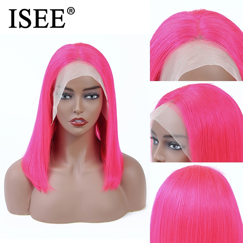 Wholesale 613 blonde human hair lace front bob wig,transparent swiss lace front ombre pink colore wig in stock