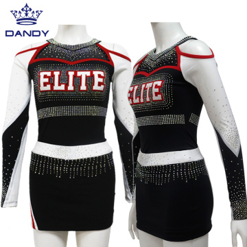 Benutzerdefinierte Cheerleading-Uniformen aus Strass mit Metallic-Stoff