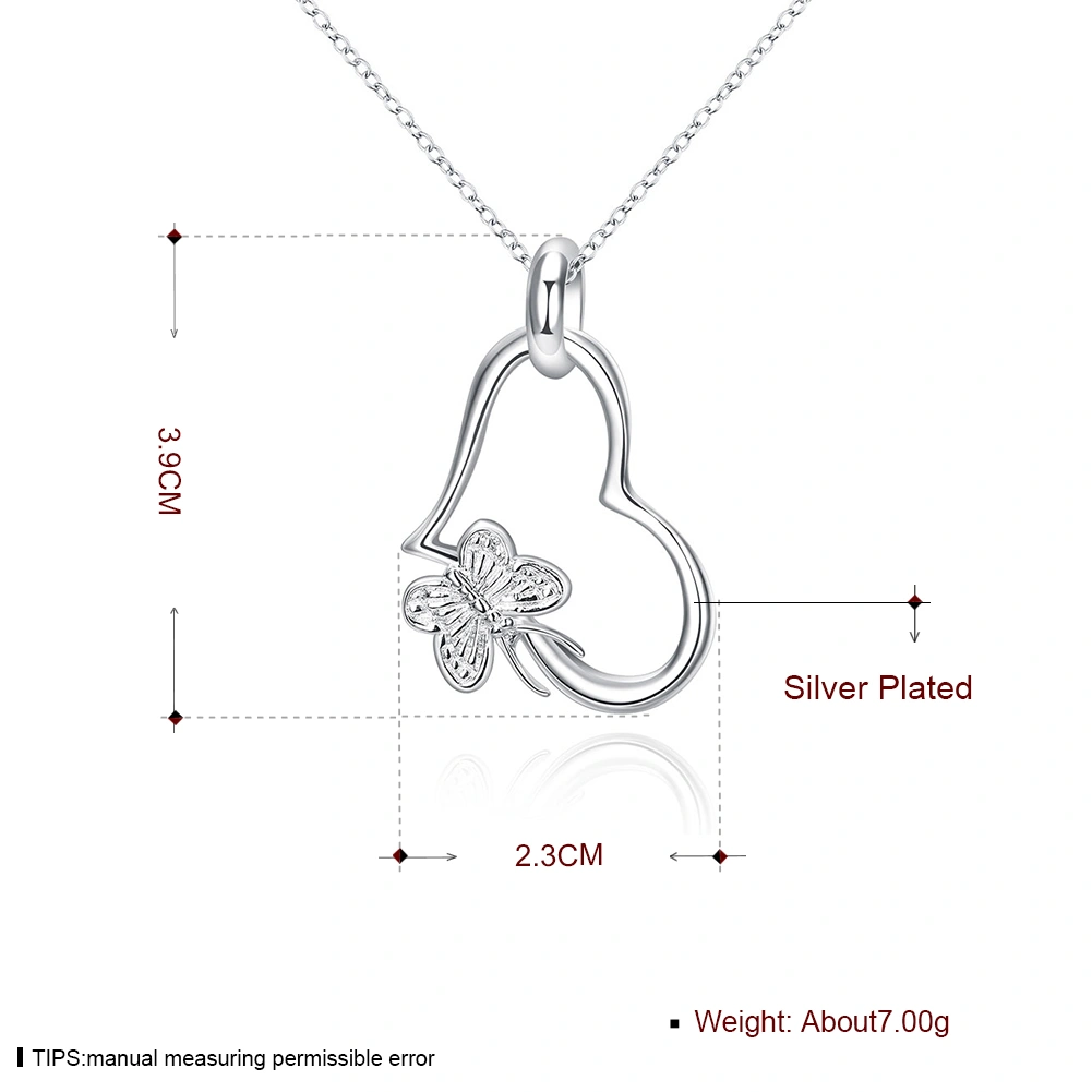 High Quality Pure Fashion Popular Beautiful Butterfly Heart Pendant Simple Silver Jewelry Necklace