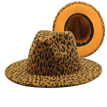 2024 Fashion Leopard Jazz Fedora Hat - Unisex Adjustable Wool Felt Wide Brim Fedora Hat