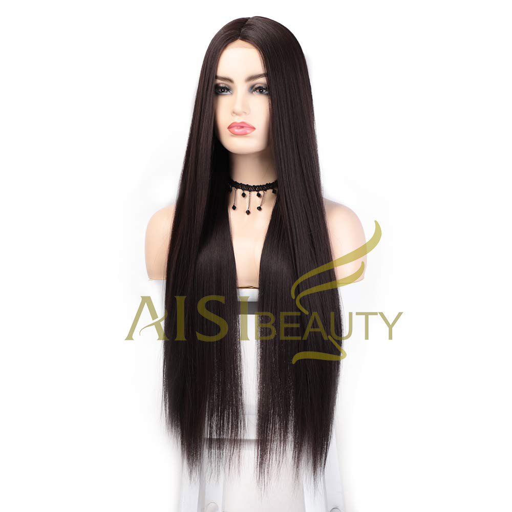 Aisi Beauty Vendor Cheap Long Natural Straight Middle Part Brown Wig Lace Front Synthetic Hair For Black Women Lace Front Wig