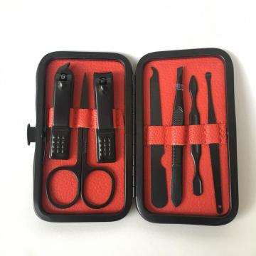 Black Coated Nail Clipper Set In Leather Case