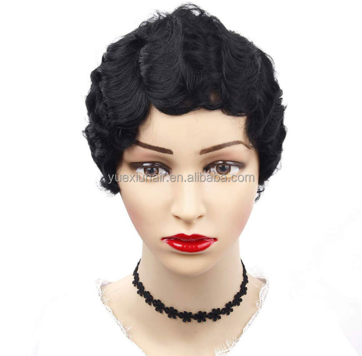 Pixie Cut Short Human Hair Wig Finger Wave For Black Women, Brazilian Virgin Cuticle Aligned Hair Wavy Wig