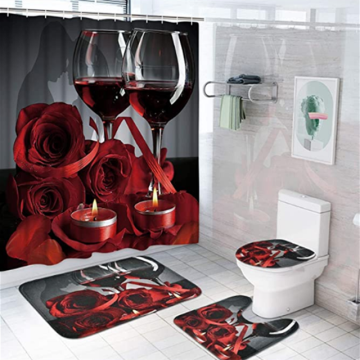 waterproof customization print 3d bathroom shower curtain set with rugs and carpet