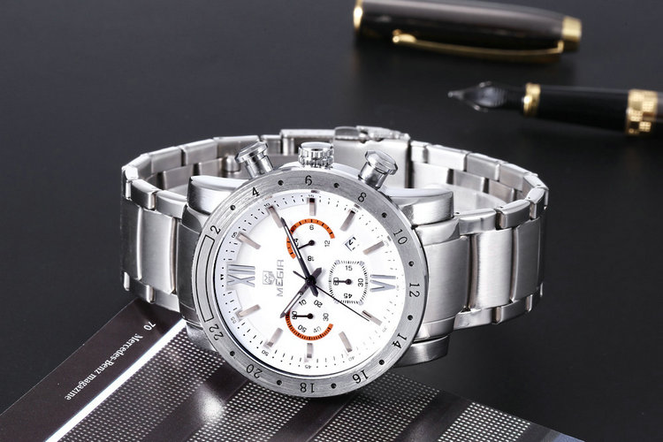 Megir 3008 Men Quartz Watch New Fashion Casual Full Steel Watches Relogio Masculino