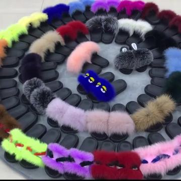 Women Furry Slippers Ladies Shoes Cute Plush Fox Hair Fluffy Sandals Women's Fur Slippers Winter Warm Slippers