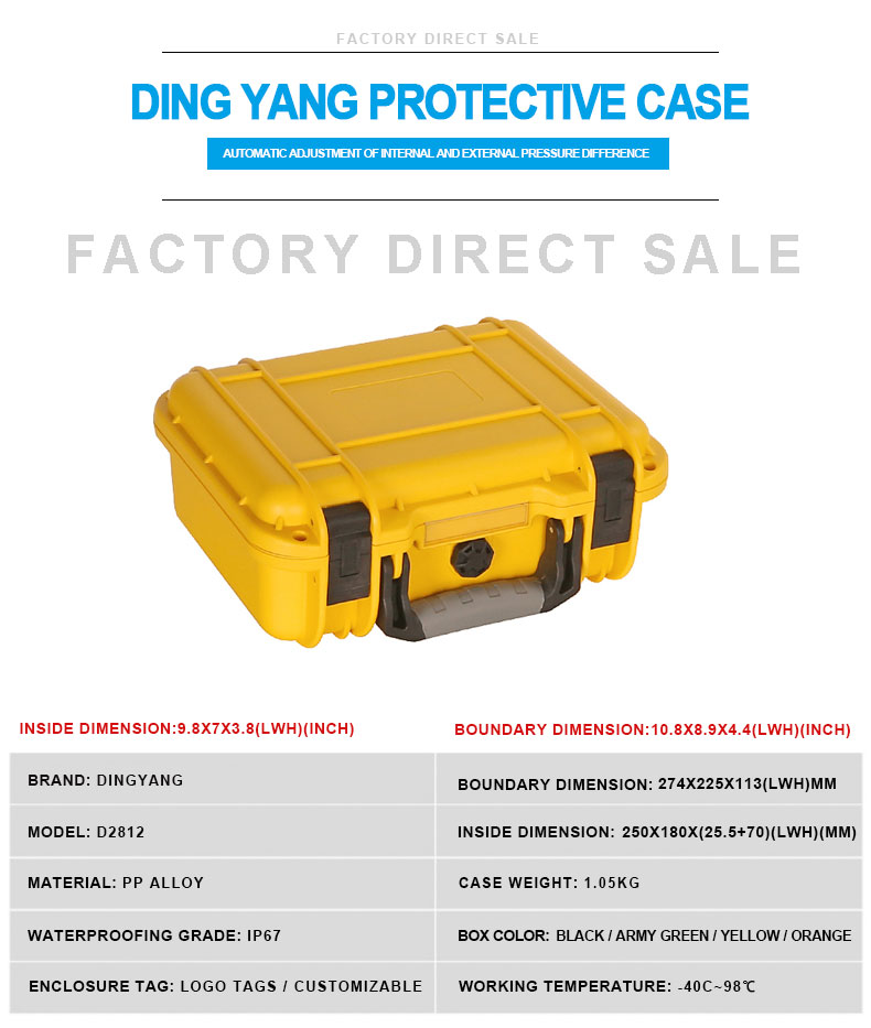 D2812 Small Size Hard Engineering PP Material Plastic Flight Case for Equipment Protective Case with Padded Foam Inside