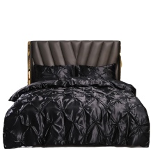 Shinning Black Silky Satin Bedding Sets with Pintuck and Embroidery