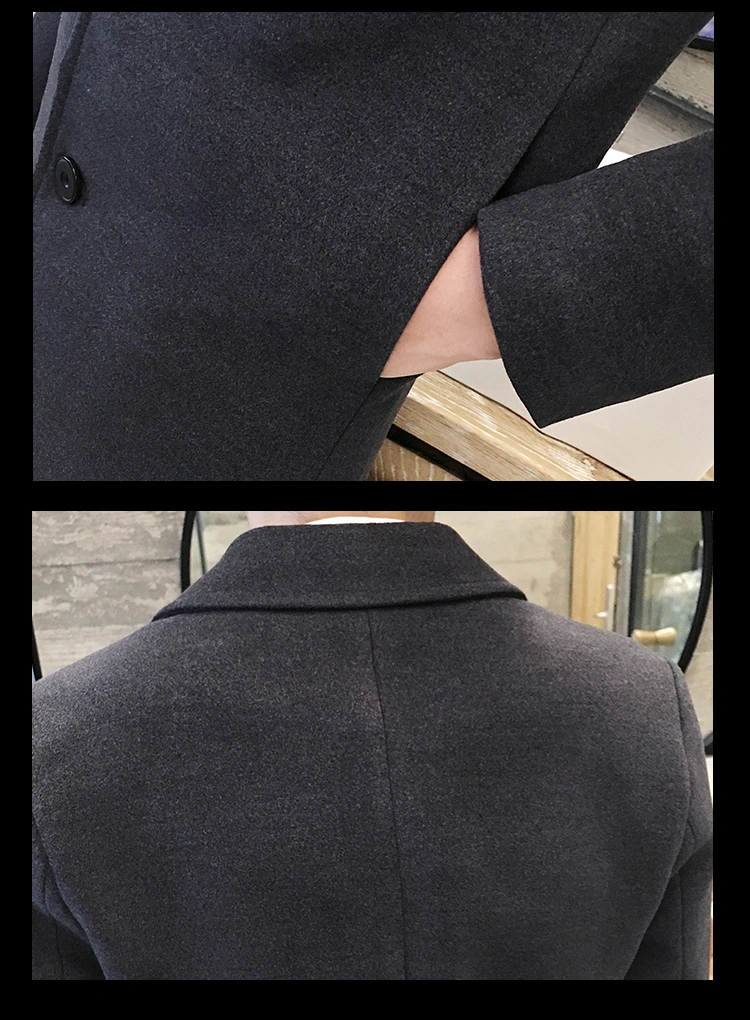 Men's Hong Kong Style Slim MID-Length Woolen Woolen Jacket