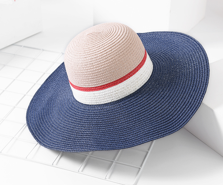 Wide Brimmed Paper Straw Hat Navy