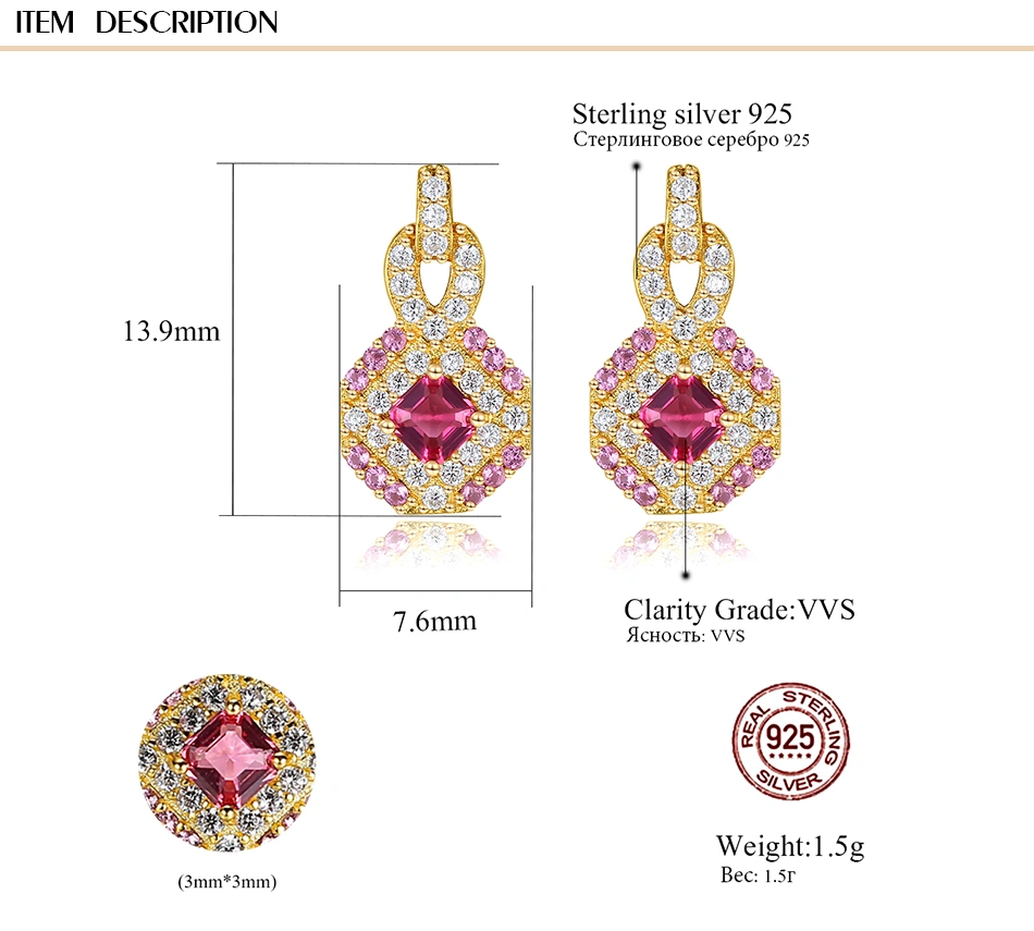 High Quality Sterling 925 Silver Colorful CZ Drop Earrings