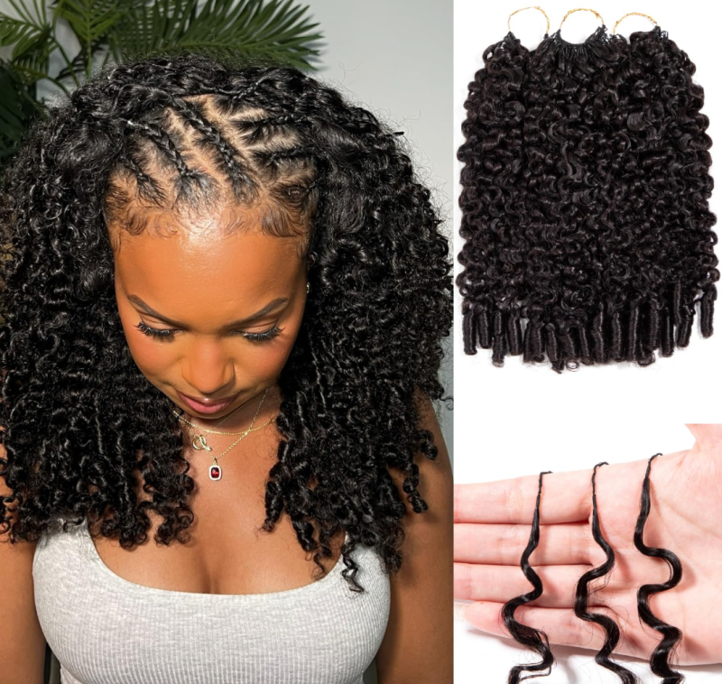 14 Inch 150 Strands Curly Feather Crochet Human Hair for Black Women