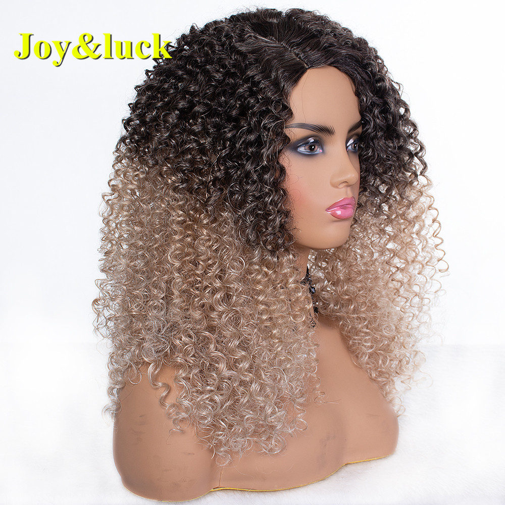 Long Afro Kinky Curly Wigs For Black Women  Black Ombre Blonde Color Natural And Soft Synthetic Hair Wig