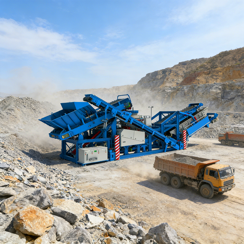 ट्रैक की गई पोर्टेबल जॉ कोन क्रशर स्क्रीन Tracked Portable Jaw Cone Crusher Screen