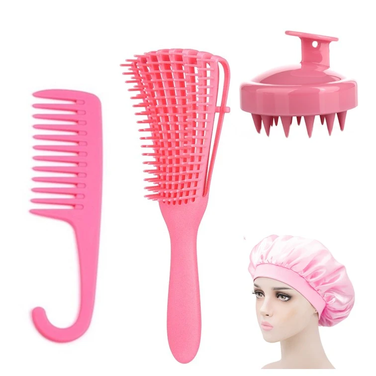 2021 Hotsale PRO-Detangling Pink Hair Brushes and Combs Set