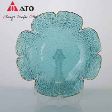 Custom petal shaped green glass charger plates wedding
