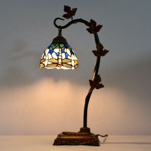 LongHuiJing 6-Inch Tiffany-Style Dragonfly Stained Glass Table Lamp