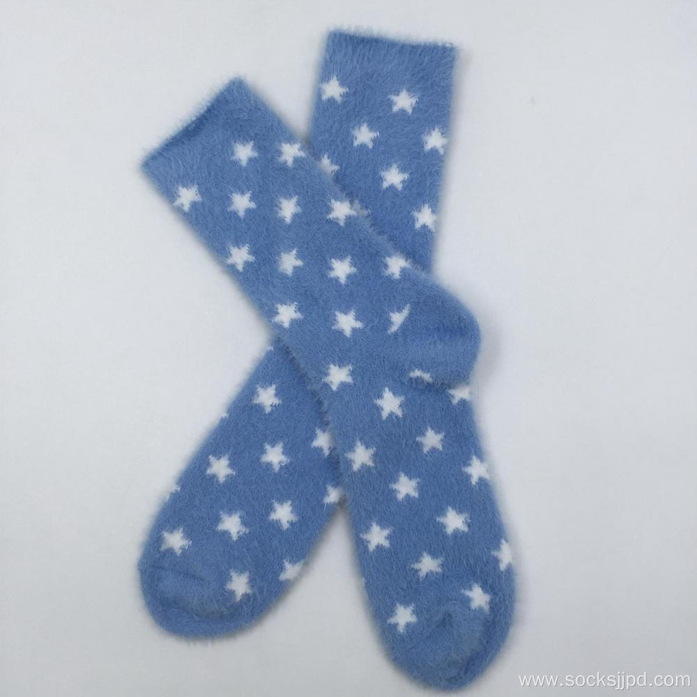 super soft White star blue cosy socks