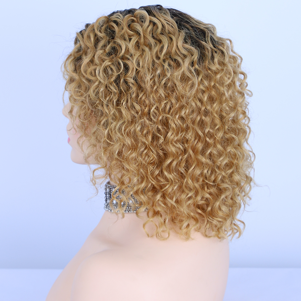 AISI Vendor Ombre Blonde Short Bob Swiss Lace Wigs Curly Wave 100% Brazilian Human Hair Lace Front Wigs For Black Women