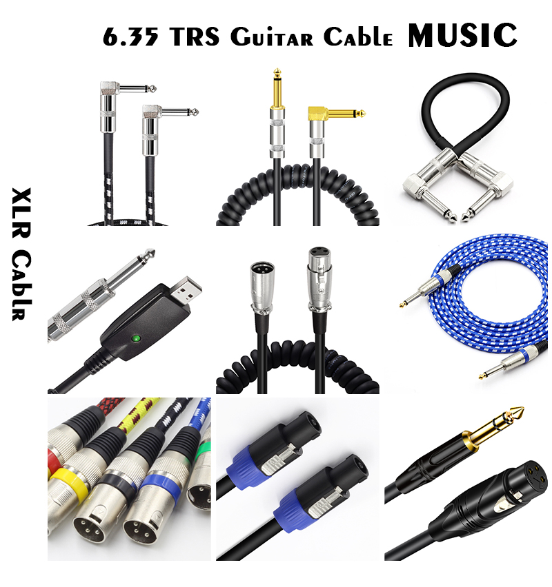 Berkualiti tinggi braided 1m 2m 3m 5m 6.35mm 1/4 trs audio jack muzik instrumen gitar bass aksesori kabel