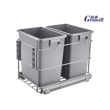 Kitchen cabinet pull out double trash bins