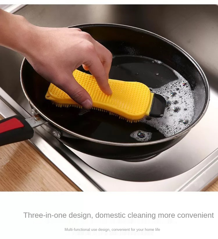 Kitchen Cleaning Tool Sponge Brush Silicone Dish Bowl Cleaning Brush Washing Pan Dish Bowl Sponge Scraper With Soap Dispenser