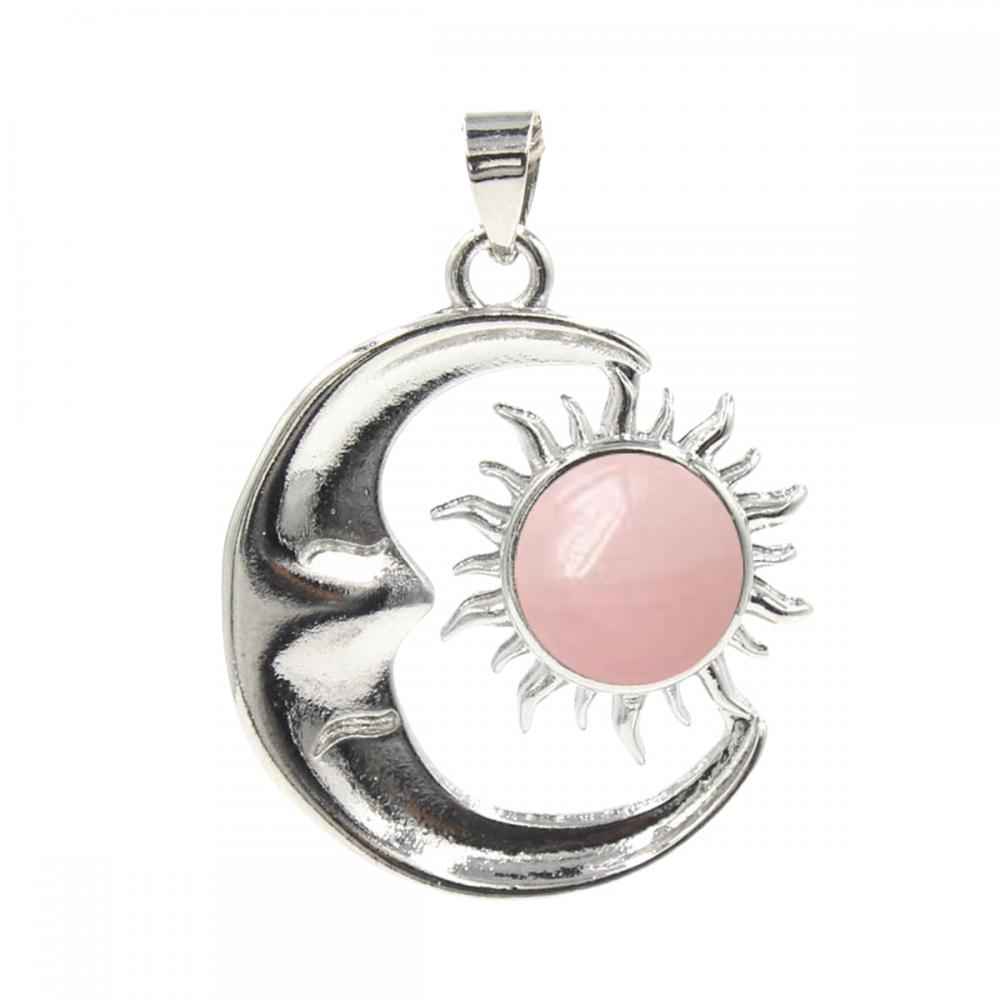 Stone Natural Silver Alloy Moon Gemstone Sun Pendentif Pendant Crystal Moon Pendant pour les bijoux de bricolage faisant environ 7x23x27 mm