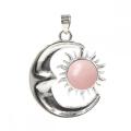 Natural Stone Silver Alloy Moon Gemstone Sun Pendant Crystal Moon Pendant for Diy Jewelry Making Approx 7x23x27mm