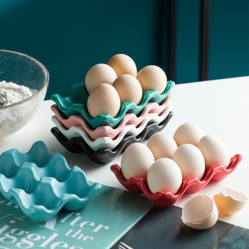Ceramic Egg Tray - 6 Cup Holder for Half Dozen Eggs