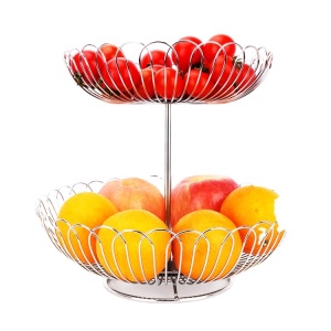 2-Tier Metal Wire Fruit Storage Basket For Kitchen