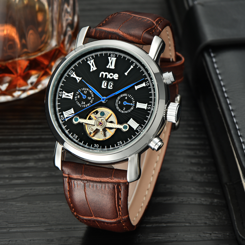 luxury automatic skeleton menchanical men watch